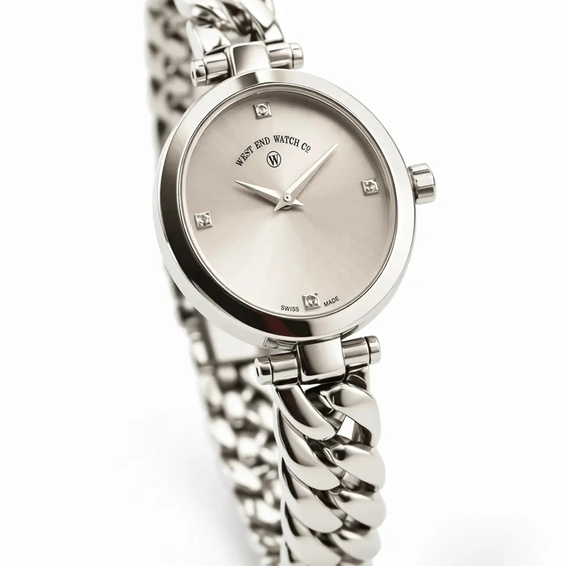 CURB CHAIN - RHODIUM GREY SUNRAY DIAL WITH DIAMONDS
