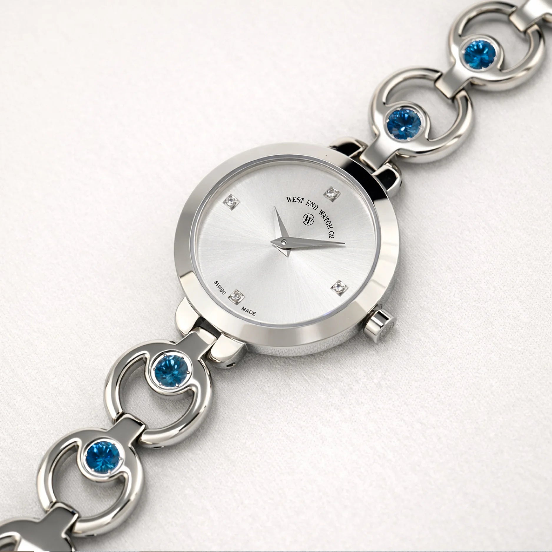 CHAND - SILVER SUNRAY DIAL WITH 4 DIAMONDS + LONDON BLUE TOPAZ