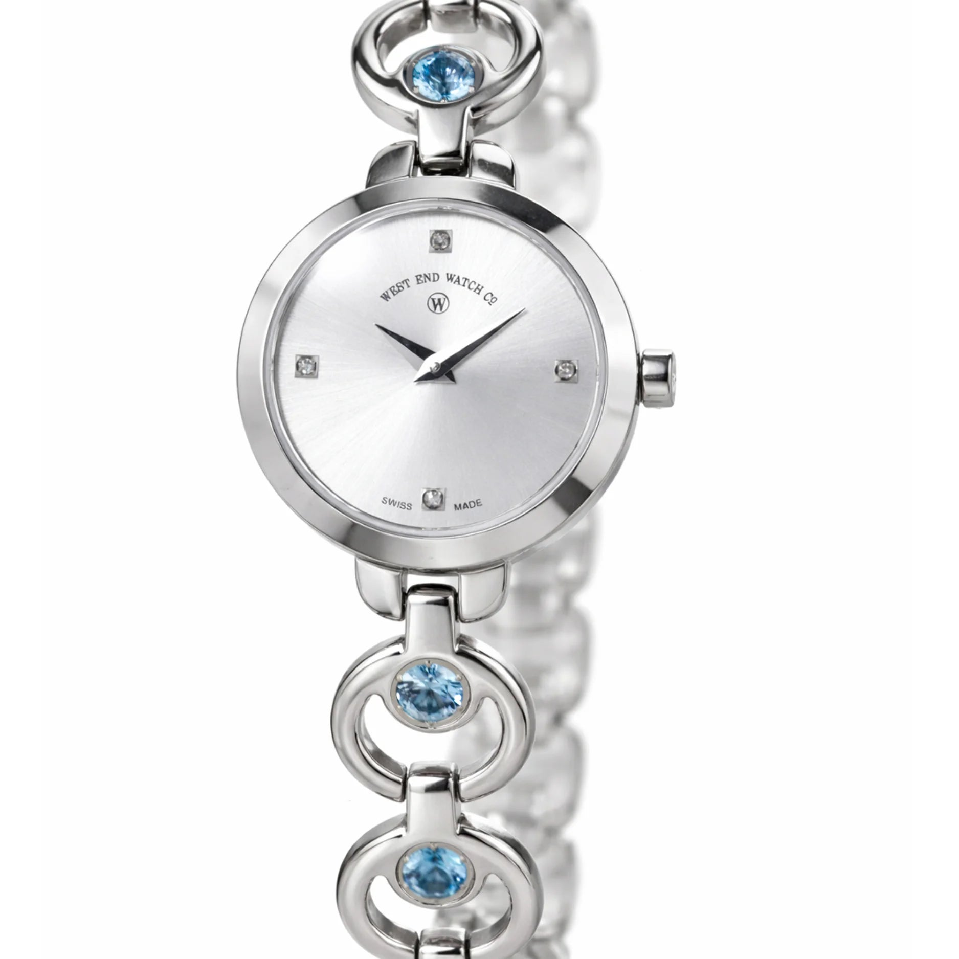 CHAND - SILVER SUNRAY DIAL WITH 4 DIAMONDS + SWISS BLUE TOPAZ