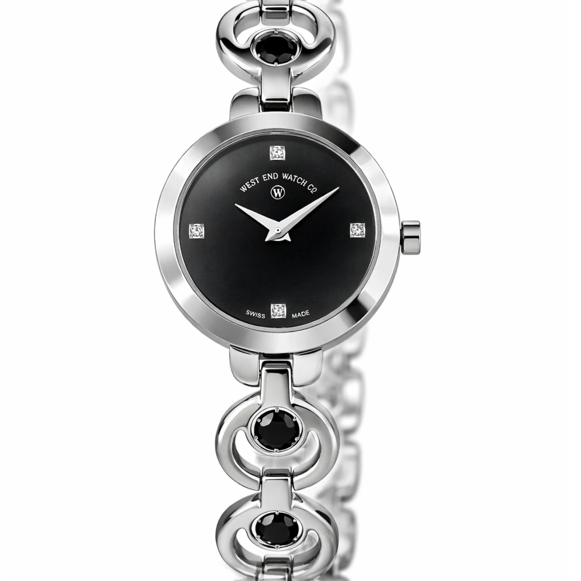 CHAND - SILVER SUNRAY DIAL WITH 4 DIAMONDS + 4 BLACK SPINEL