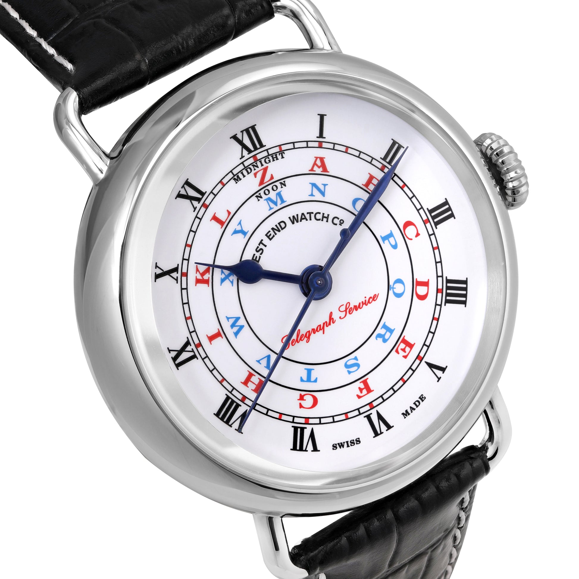 TELEGRAPH - WHITE DIAL WITH BLACK LEATHER STRAP