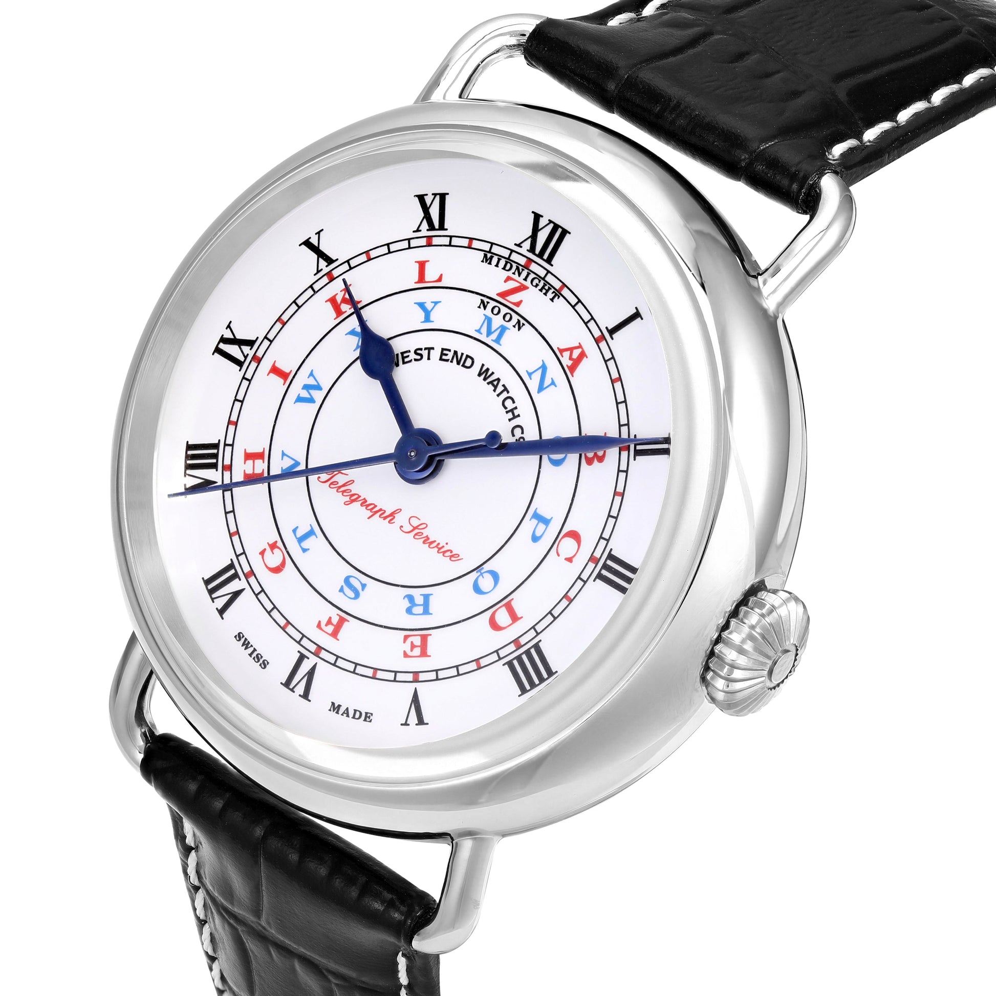 TELEGRAPH - WHITE DIAL WITH BLACK LEATHER STRAP