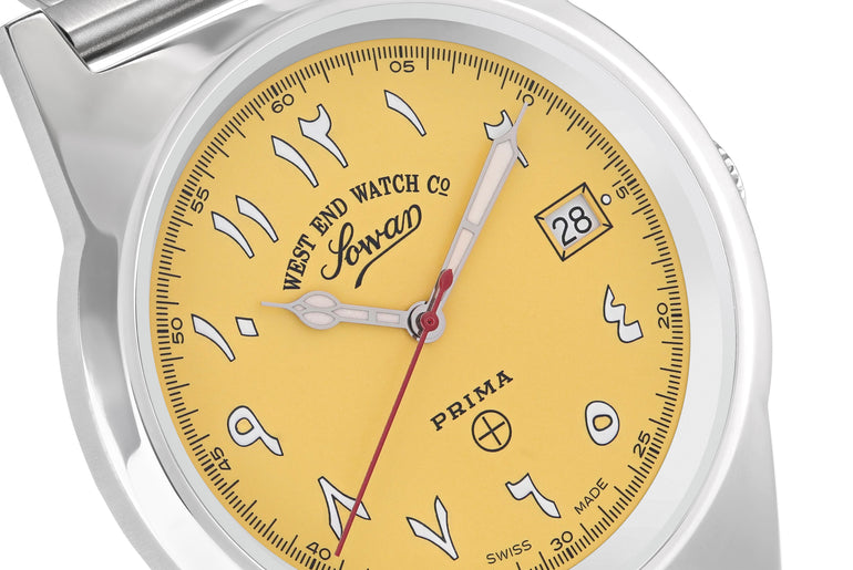 SOUQ - YELLOW DIAL WITH WHITE LUMINESCENT EASTERN ARABIC NUMERALS