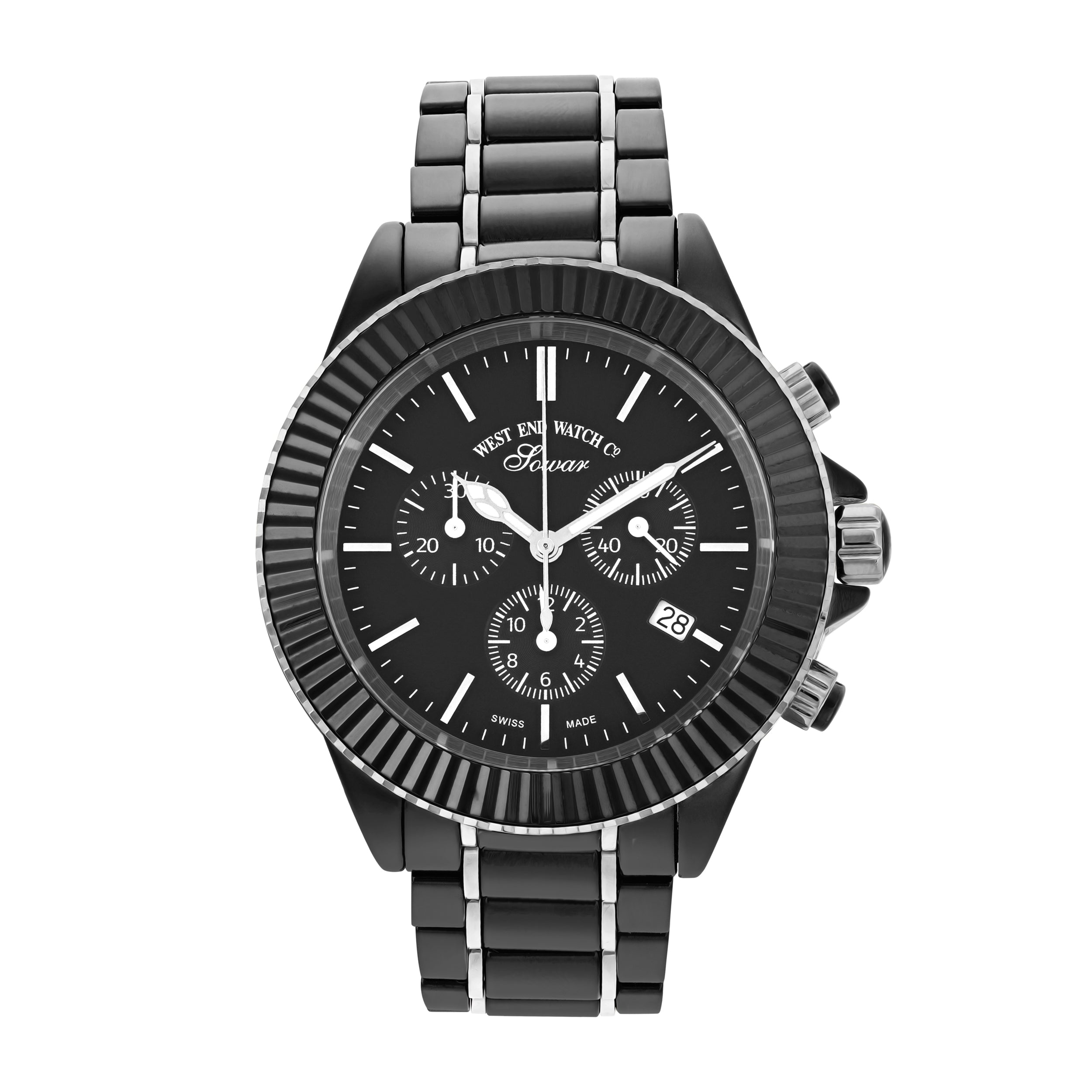 CERAMIC QUARTZ CHRONO - BLACK DIAL WITH SILVER INDICES