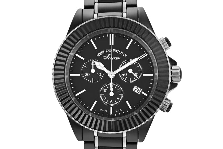 CERAMIC QUARTZ CHRONO - BLACK DIAL WITH SILVER INDICES