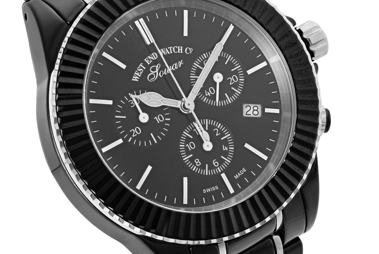 CERAMIC QUARTZ CHRONO - BLACK DIAL WITH SILVER INDICES