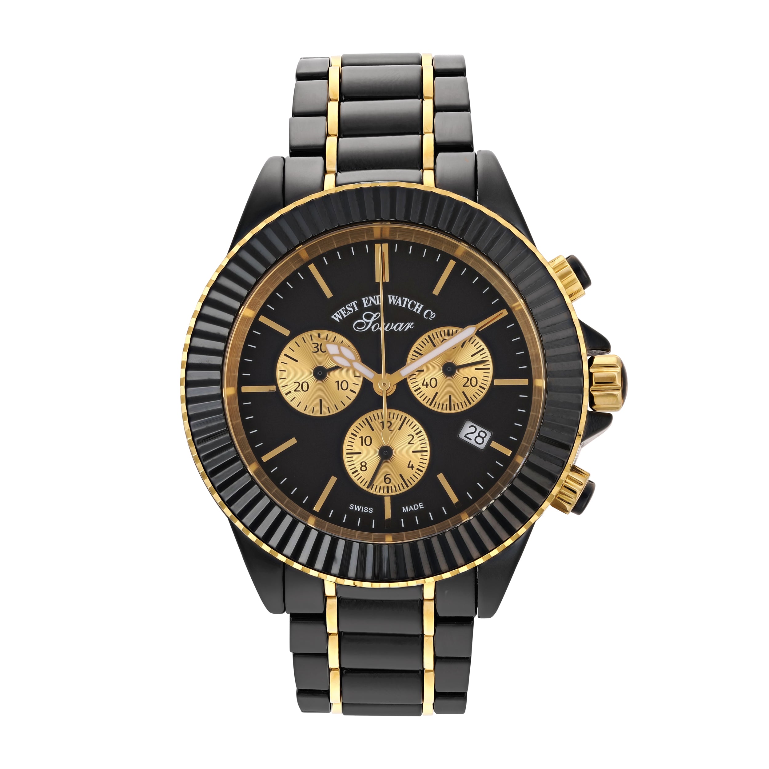 CERAMIC QUARTZ CHRONO - BLACK DIAL WITH GOLD INDICES