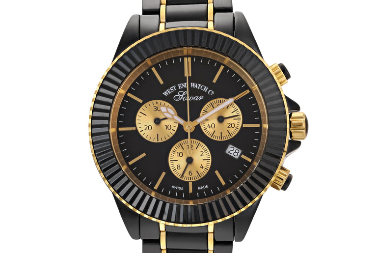 CERAMIC QUARTZ CHRONO - BLACK DIAL WITH GOLD INDICES