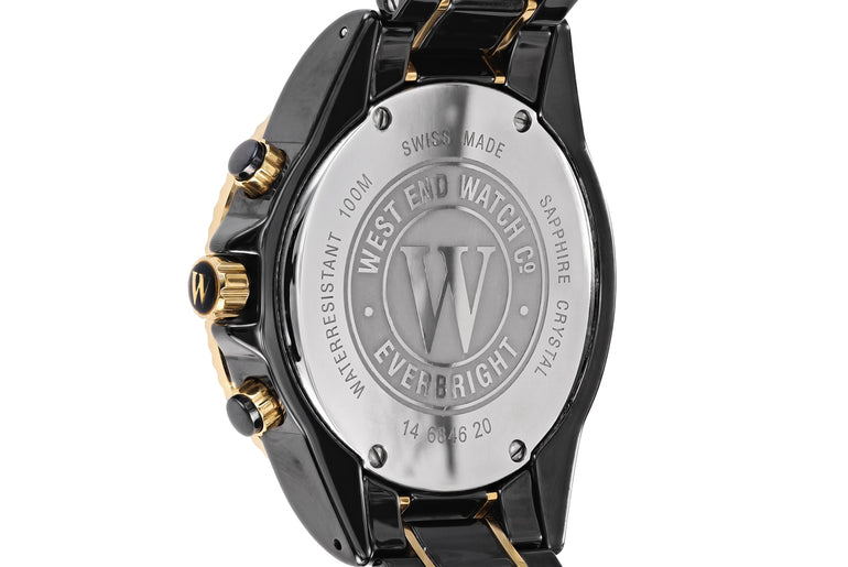 CERAMIC QUARTZ CHRONO - BLACK DIAL WITH GOLD INDICES