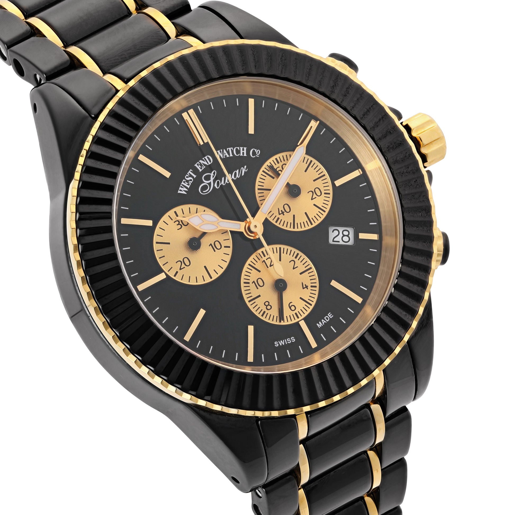 CERAMIC QUARTZ CHRONO - BLACK DIAL WITH GOLD INDICES