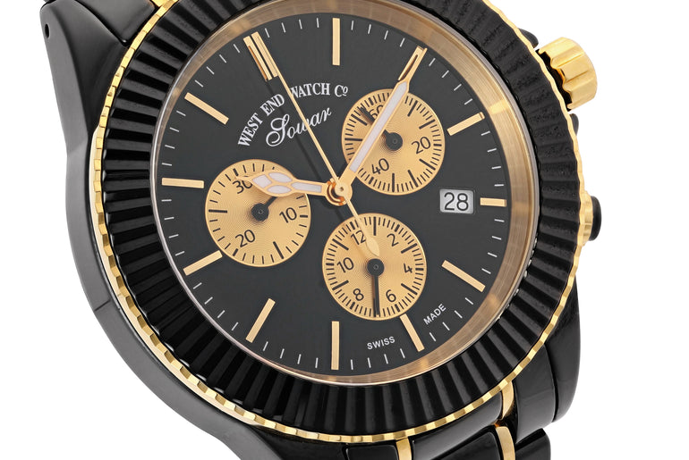 CERAMIC QUARTZ CHRONO - BLACK DIAL WITH GOLD INDICES