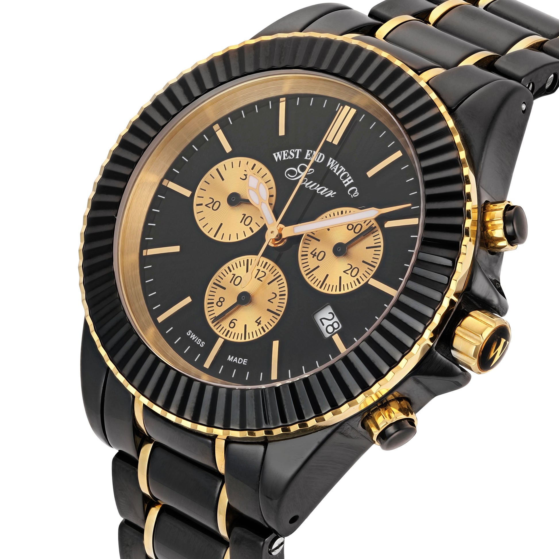 CERAMIC QUARTZ CHRONO - BLACK DIAL WITH GOLD INDICES