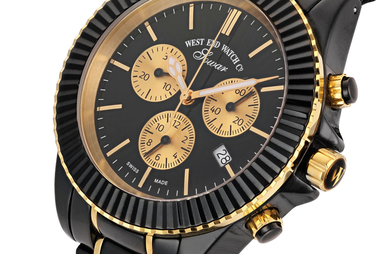 CERAMIC QUARTZ CHRONO - BLACK DIAL WITH GOLD INDICES