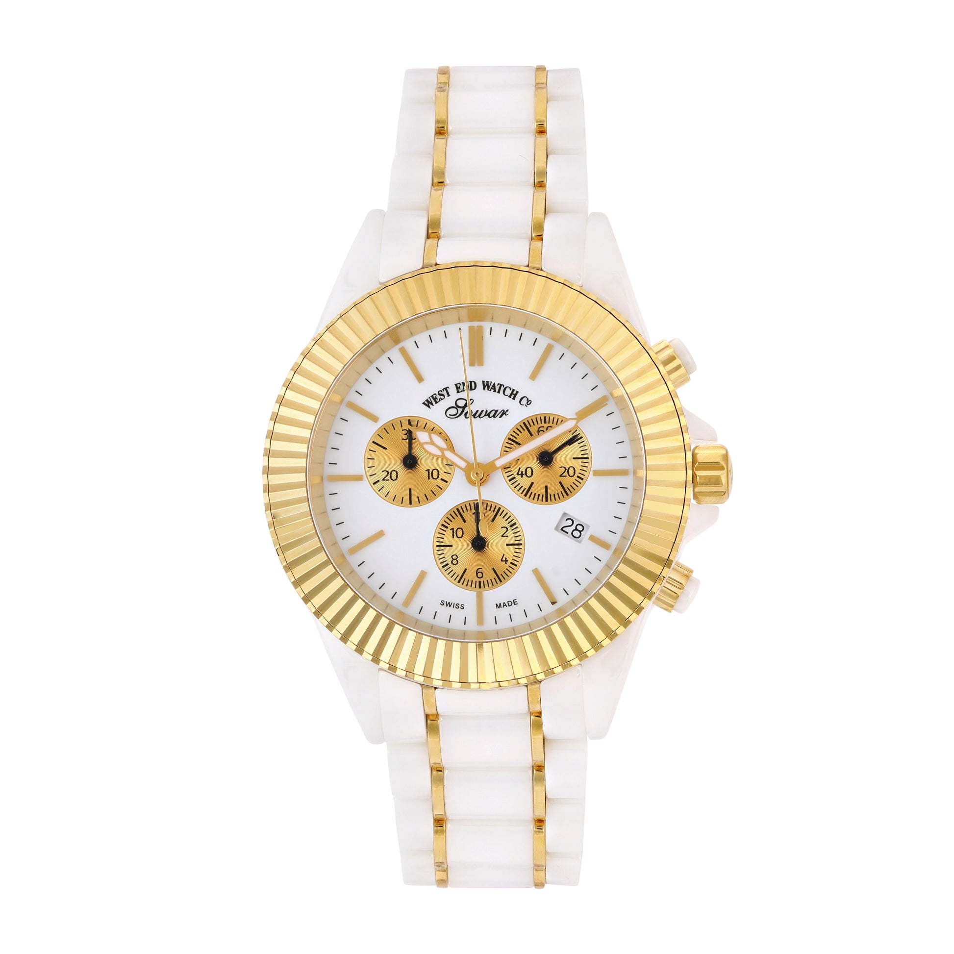 CERAMIC QUARTZ CHRONO - WHITE DIAL WITH GOLD INDICES