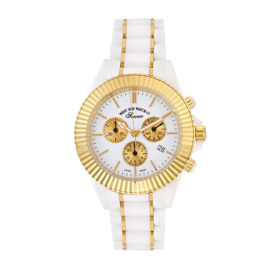 CERAMIC QUARTZ CHRONO - WHITE DIAL WITH GOLD INDICES