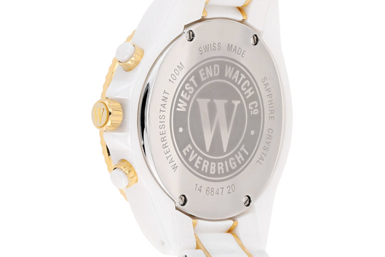 CERAMIC QUARTZ CHRONO - WHITE DIAL WITH GOLD INDICES