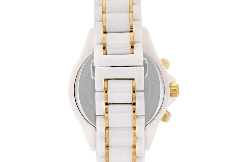 CERAMIC QUARTZ CHRONO - WHITE DIAL WITH GOLD INDICES