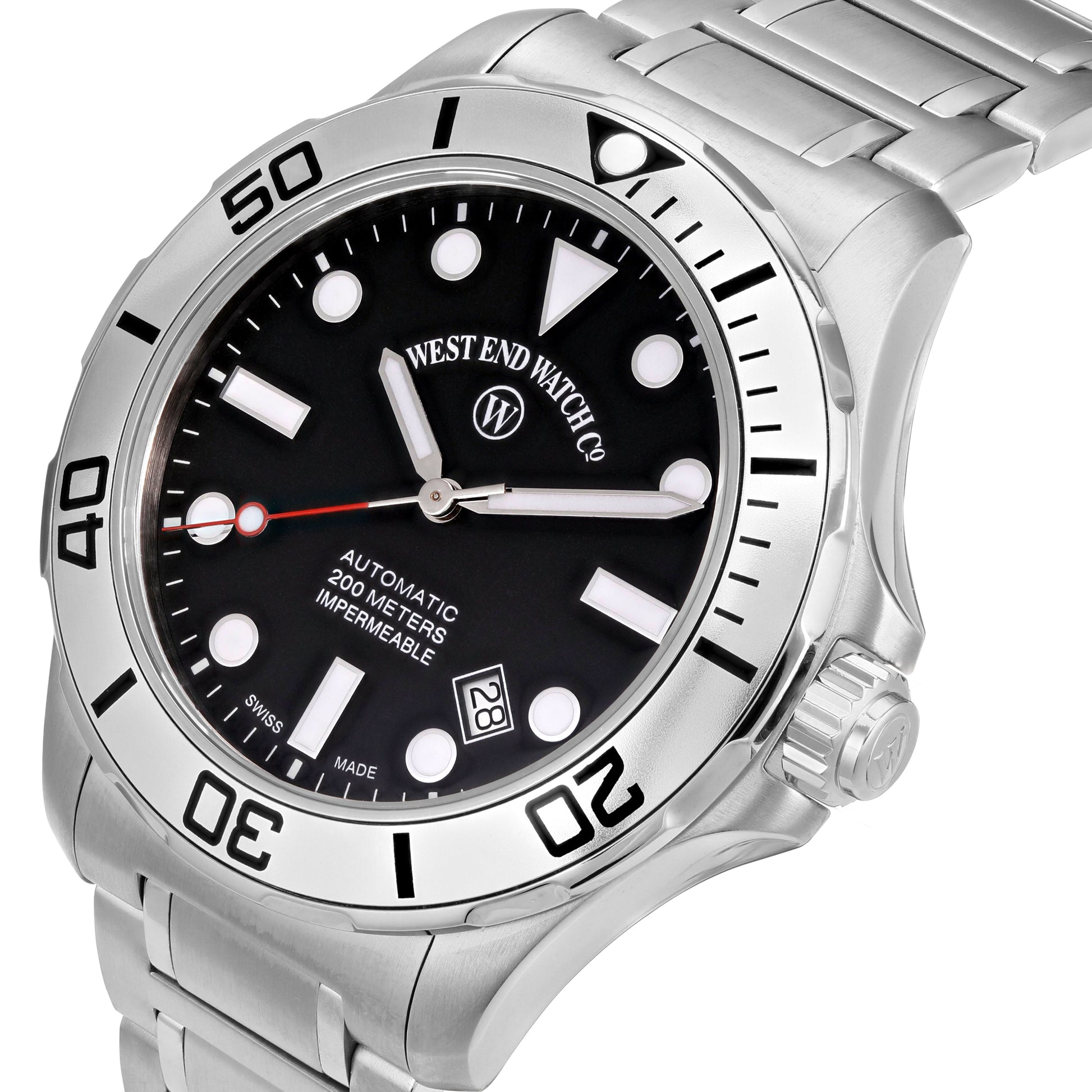 IMPERMEABLE - BLACK DIAL WITH LUMINESCENT WHITE MARKERS