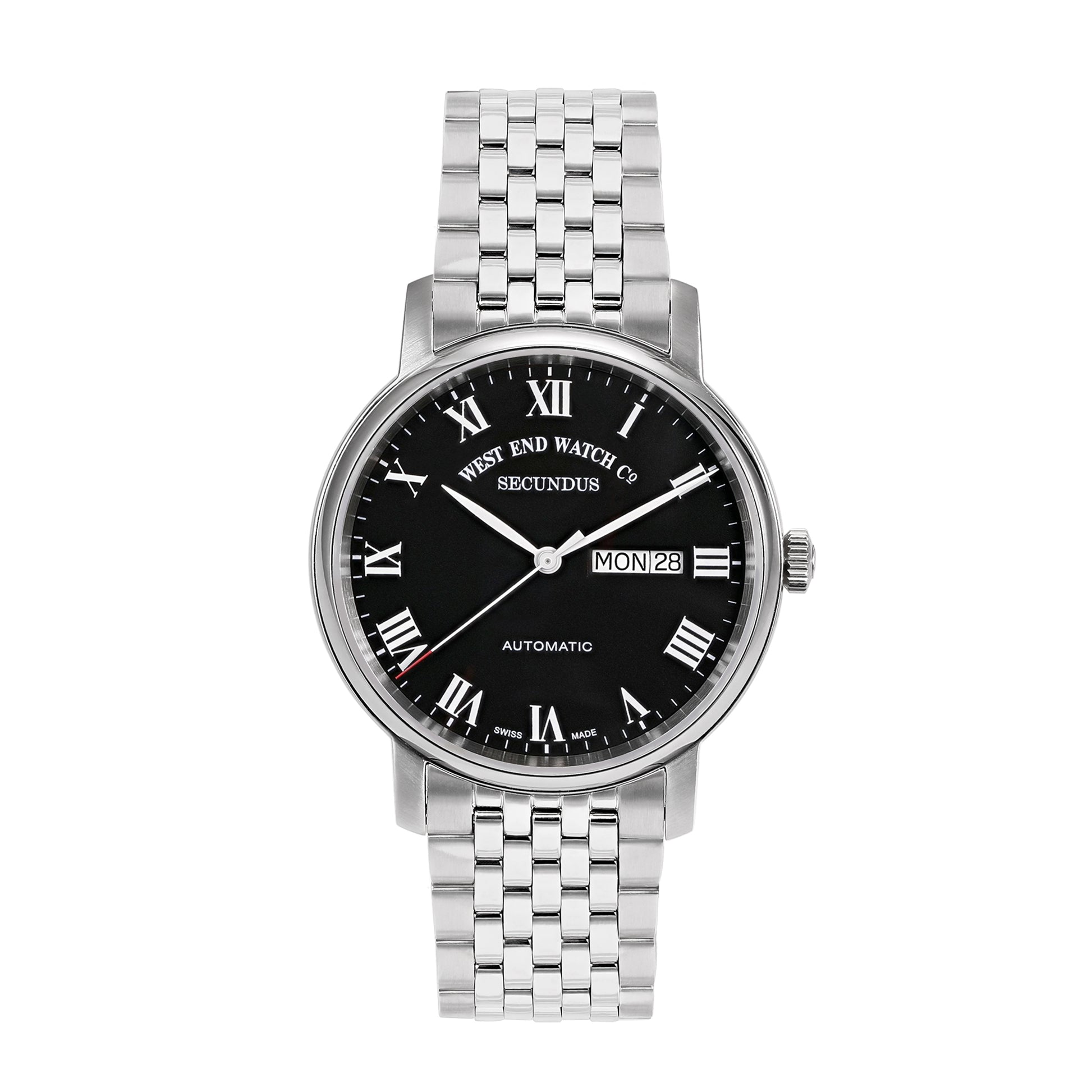 SECUNDUS - BLACK DIAL WITH WHITE ROMAN NUMERALS