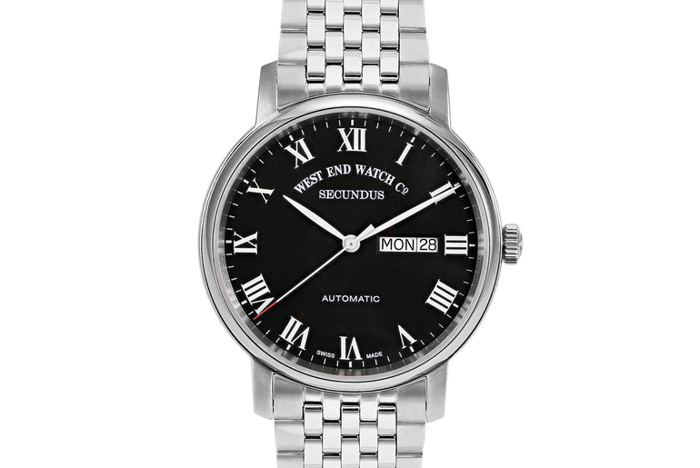 SECUNDUS - BLACK DIAL WITH WHITE ROMAN NUMERALS