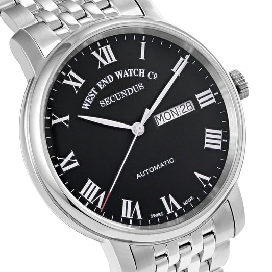 SECUNDUS - BLACK DIAL WITH WHITE ROMAN NUMERALS