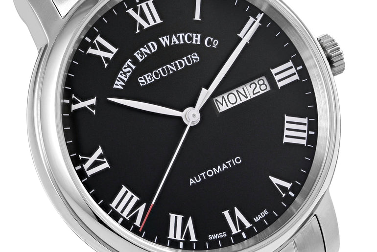 SECUNDUS - BLACK DIAL WITH WHITE ROMAN NUMERALS