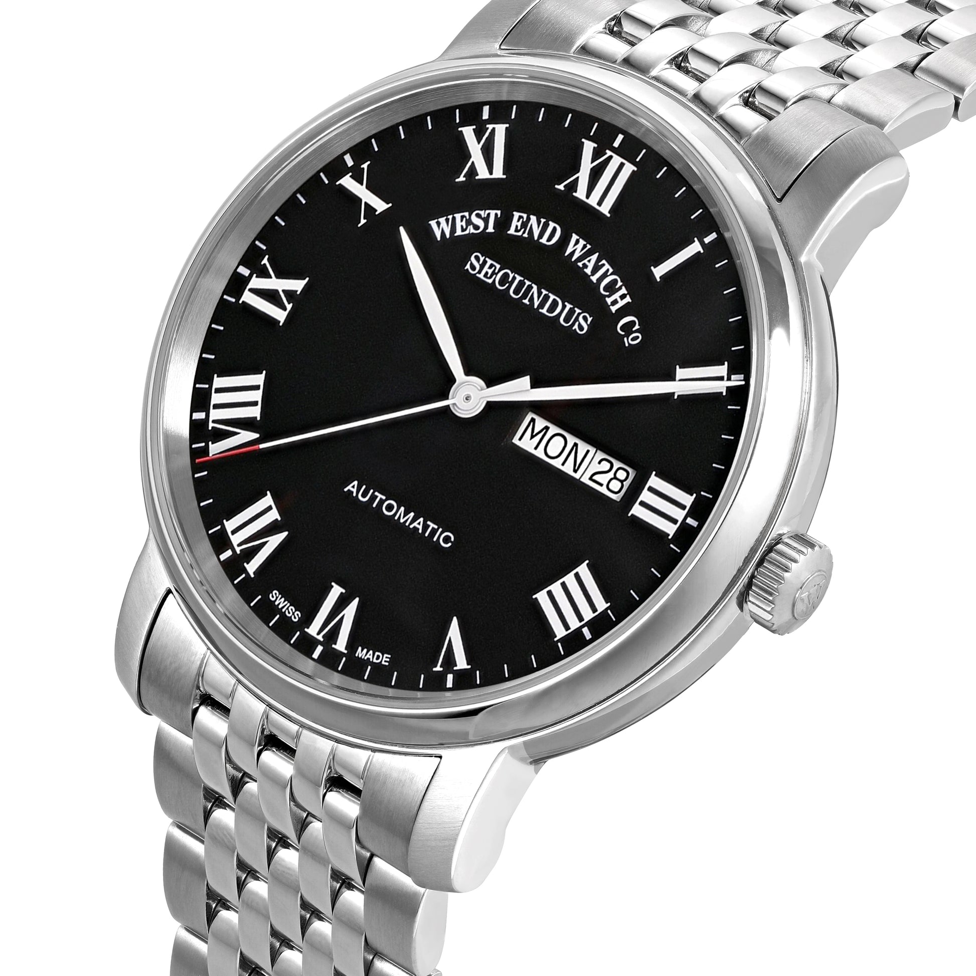 SECUNDUS - BLACK DIAL WITH WHITE ROMAN NUMERALS