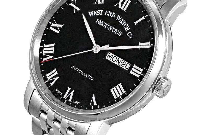 SECUNDUS - BLACK DIAL WITH WHITE ROMAN NUMERALS