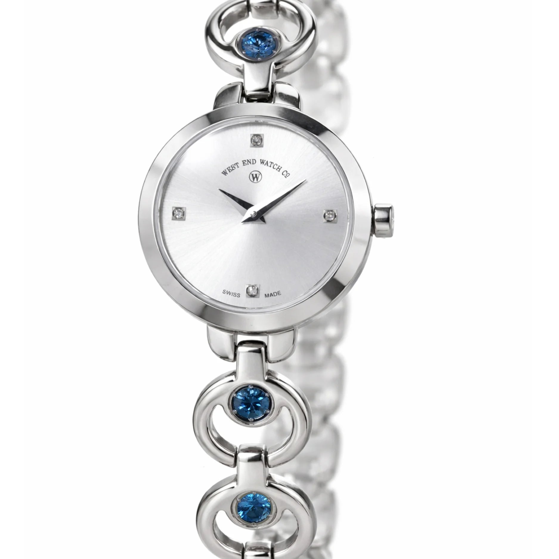 CHAND - SILVER SUNRAY DIAL WITH 4 DIAMONDS + LONDON BLUE TOPAZ