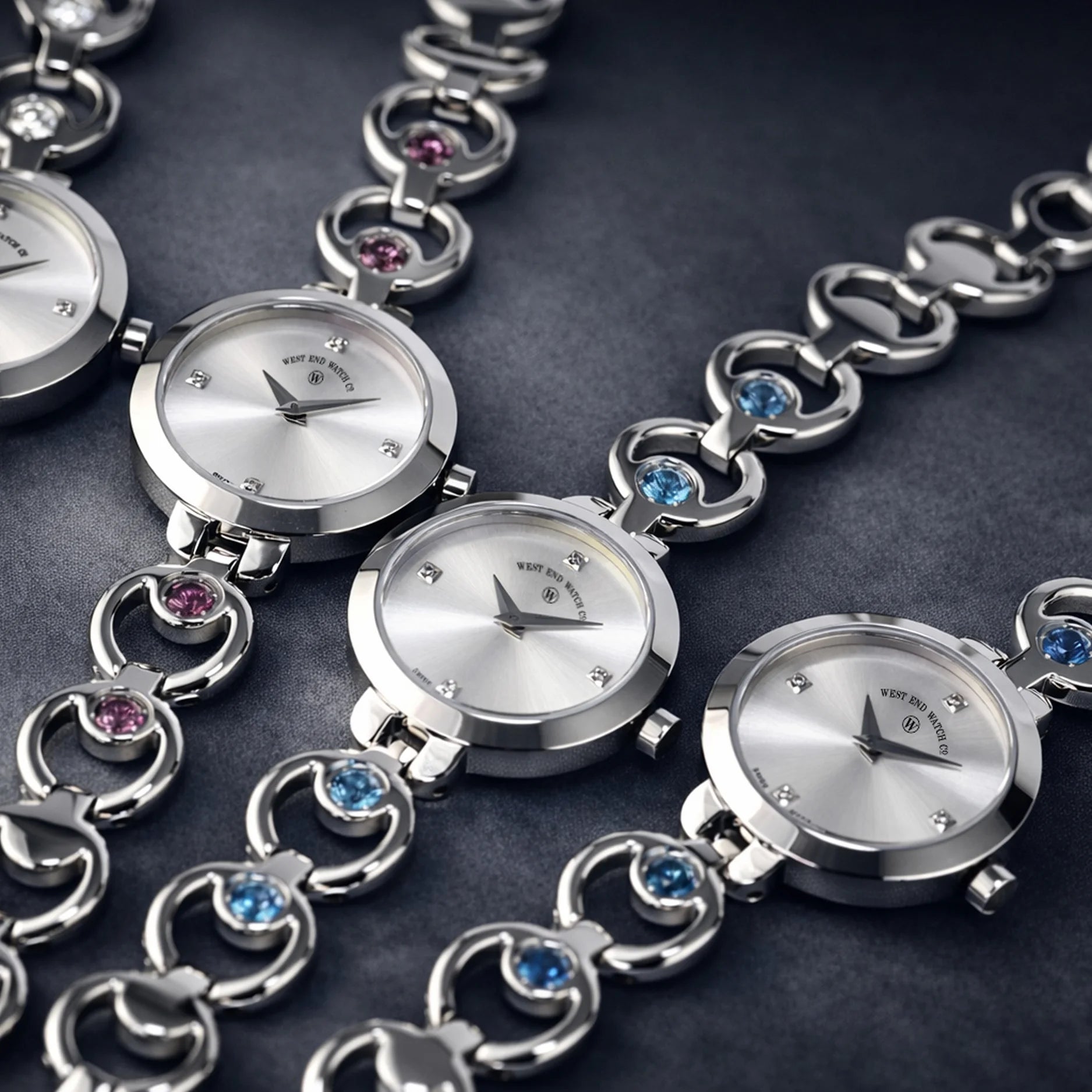 CHAND - SILVER SUNRAY DIAL WITH 4 DIAMONDS + SWISS BLUE TOPAZ