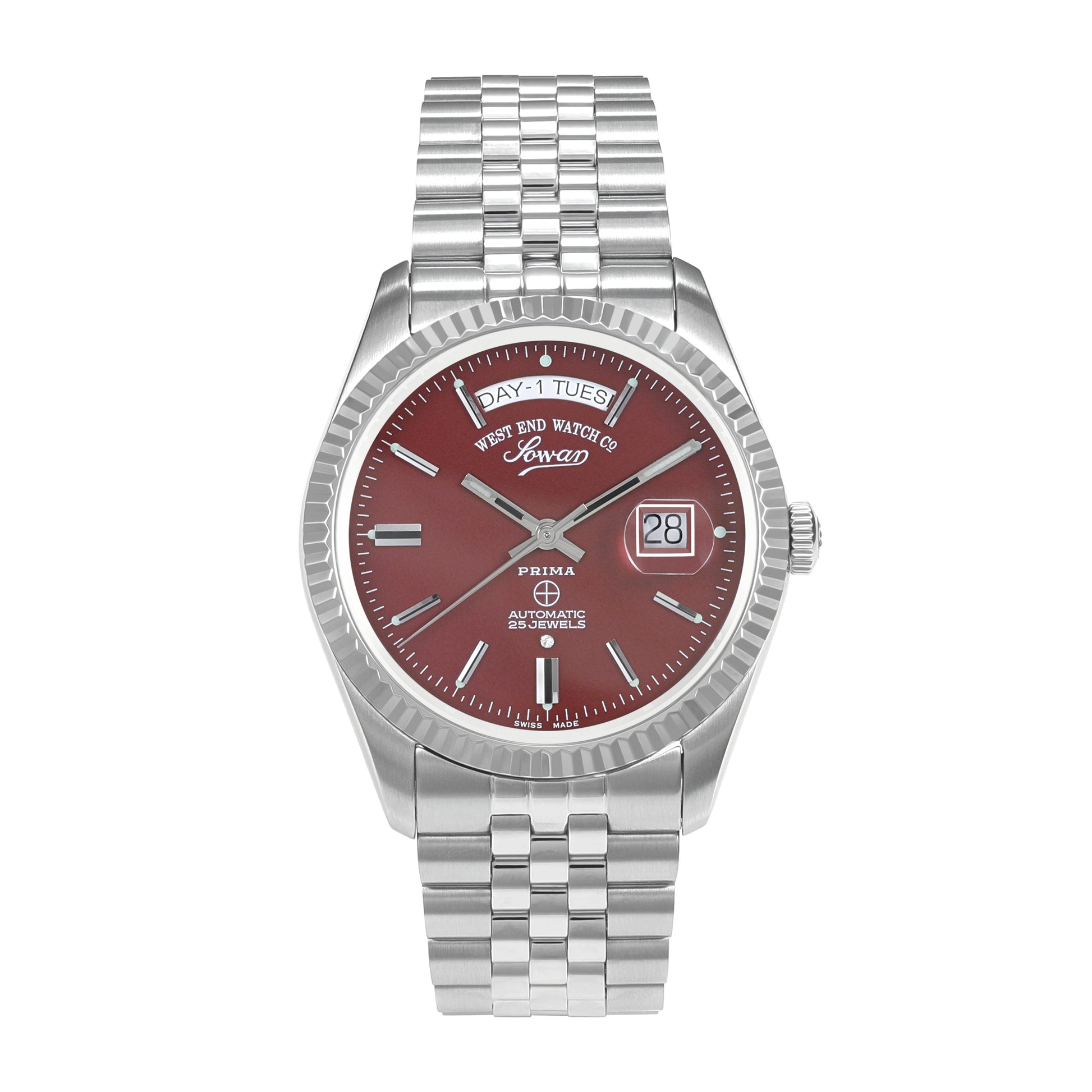 THE CLASSICS 41 - MAROON DIAL WITH STAINLESS STEEL INDICES