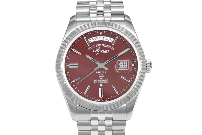 THE CLASSICS 41 - MAROON DIAL WITH STAINLESS STEEL INDICES