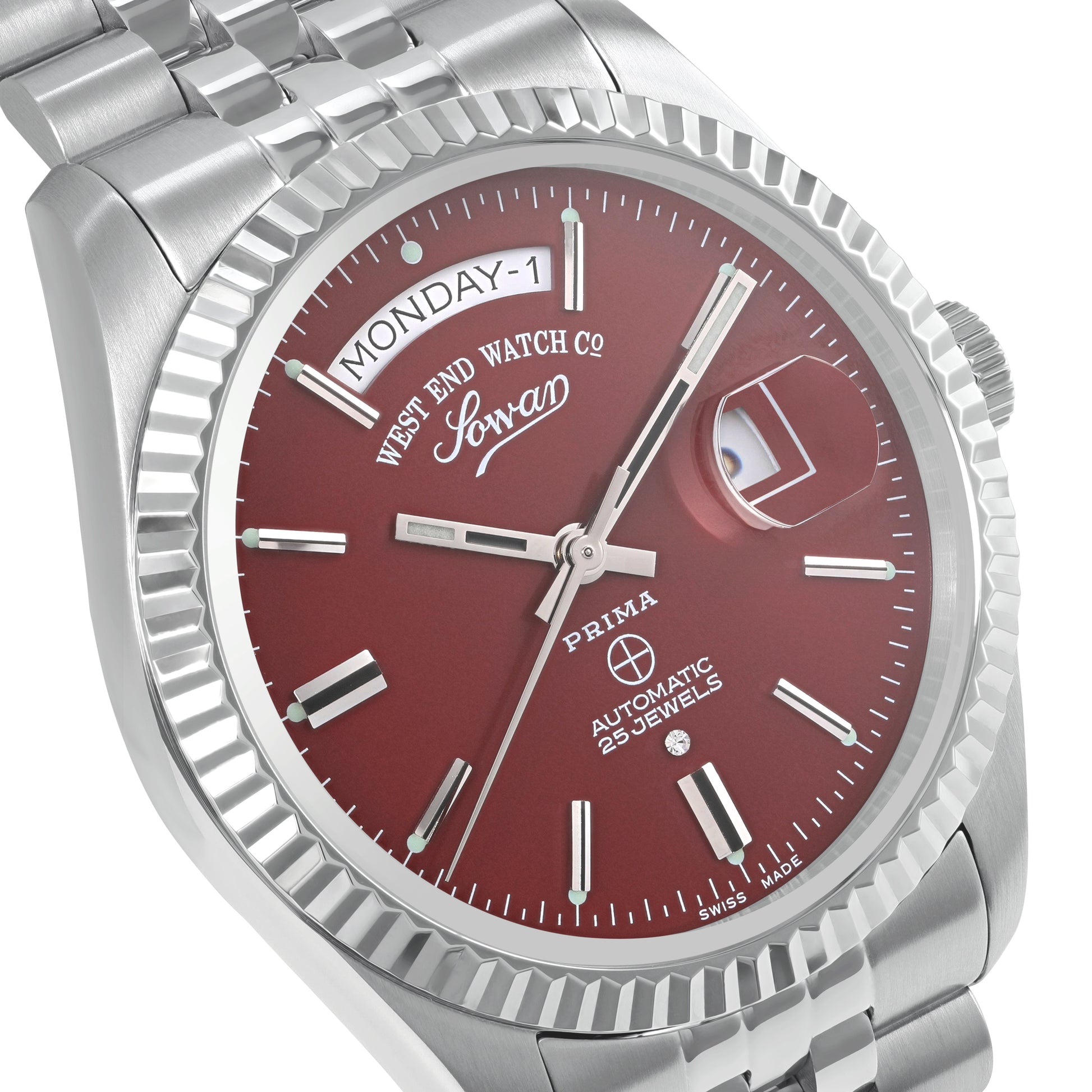 THE CLASSICS 41 - MAROON DIAL WITH STAINLESS STEEL INDICES