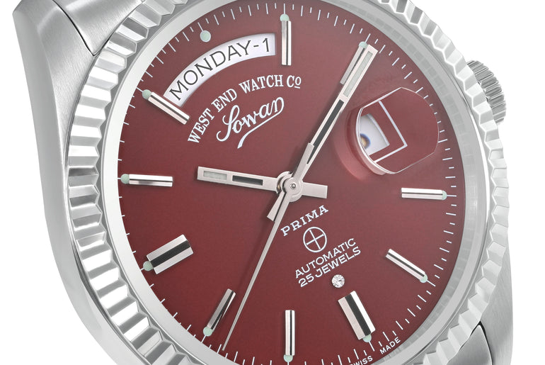 THE CLASSICS 41 - MAROON DIAL WITH STAINLESS STEEL INDICES