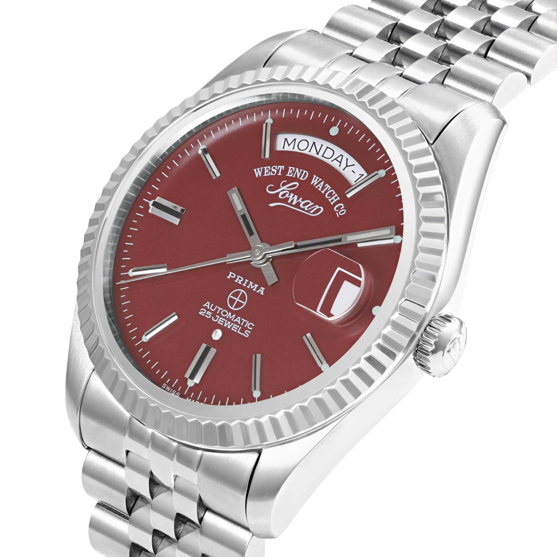 THE CLASSICS 41 - MAROON DIAL WITH STAINLESS STEEL INDICES