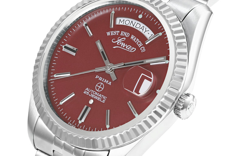 THE CLASSICS 41 - MAROON DIAL WITH STAINLESS STEEL INDICES