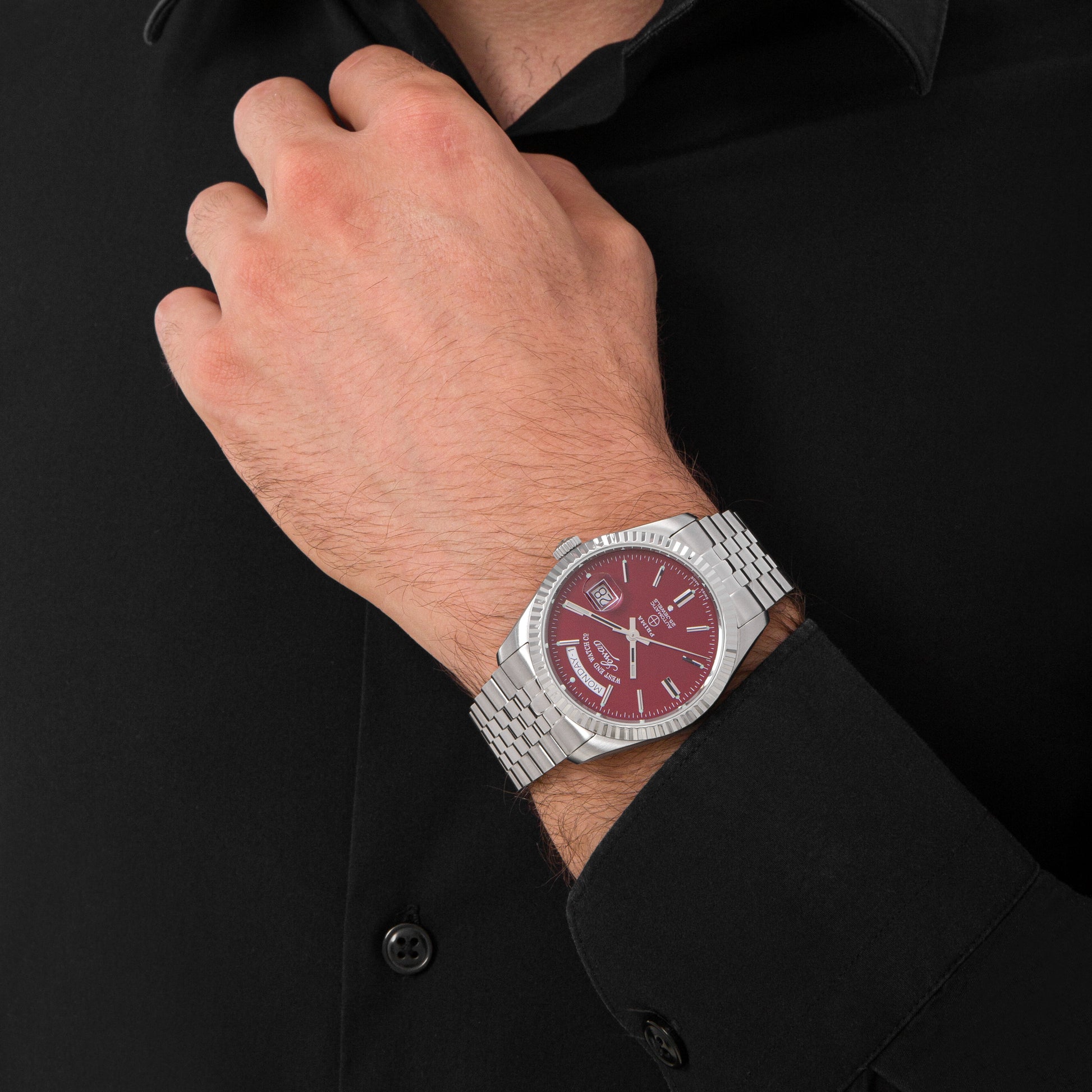 THE CLASSICS 41 - MAROON DIAL WITH STAINLESS STEEL INDICES