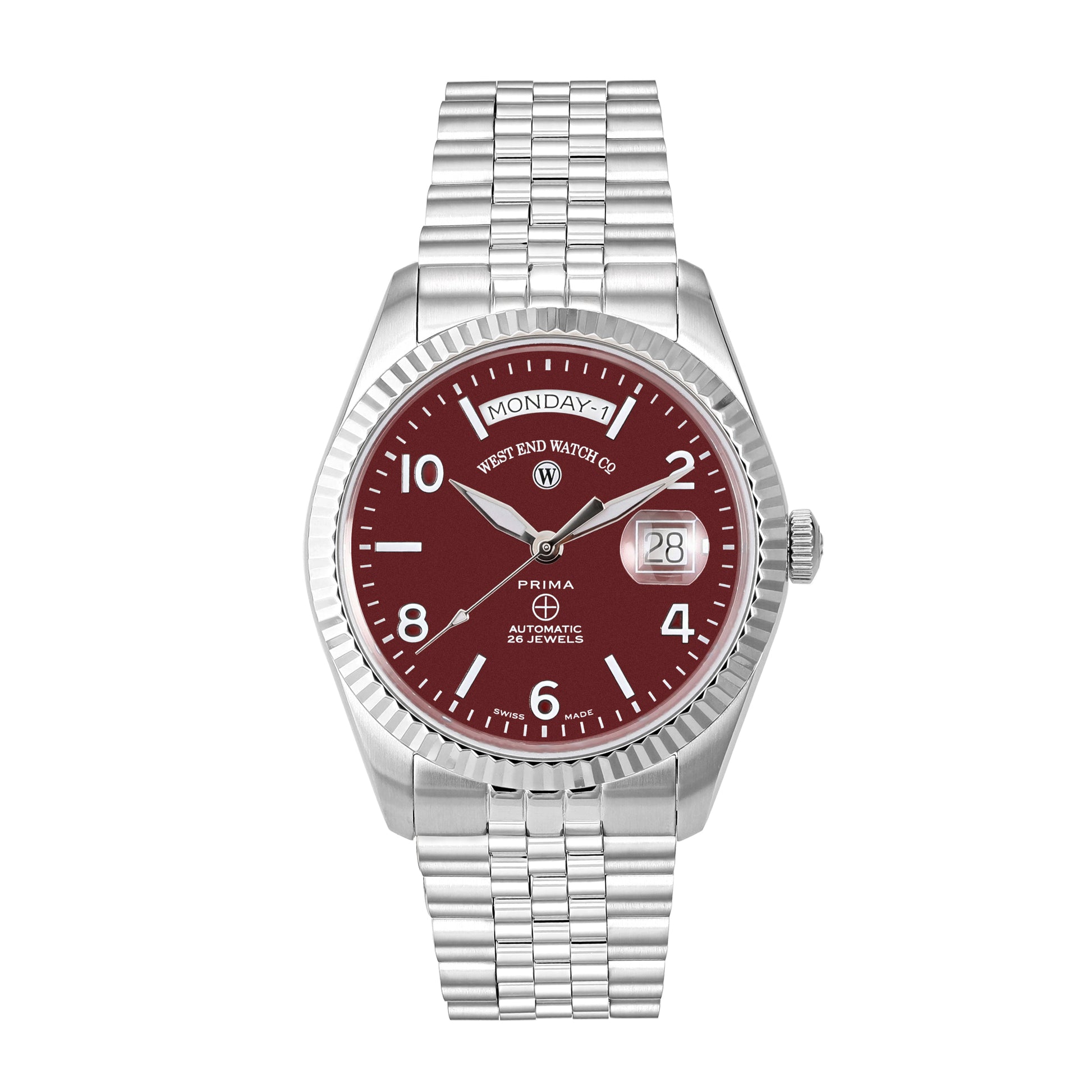 THE CLASSICS 41 - MAROON DIAL WITH WHITE LUMINESCENT NUMERALS/INDICES