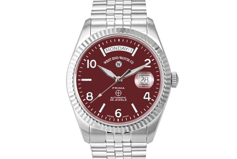 THE CLASSICS 41 - MAROON DIAL WITH WHITE LUMINESCENT NUMERALS/INDICES