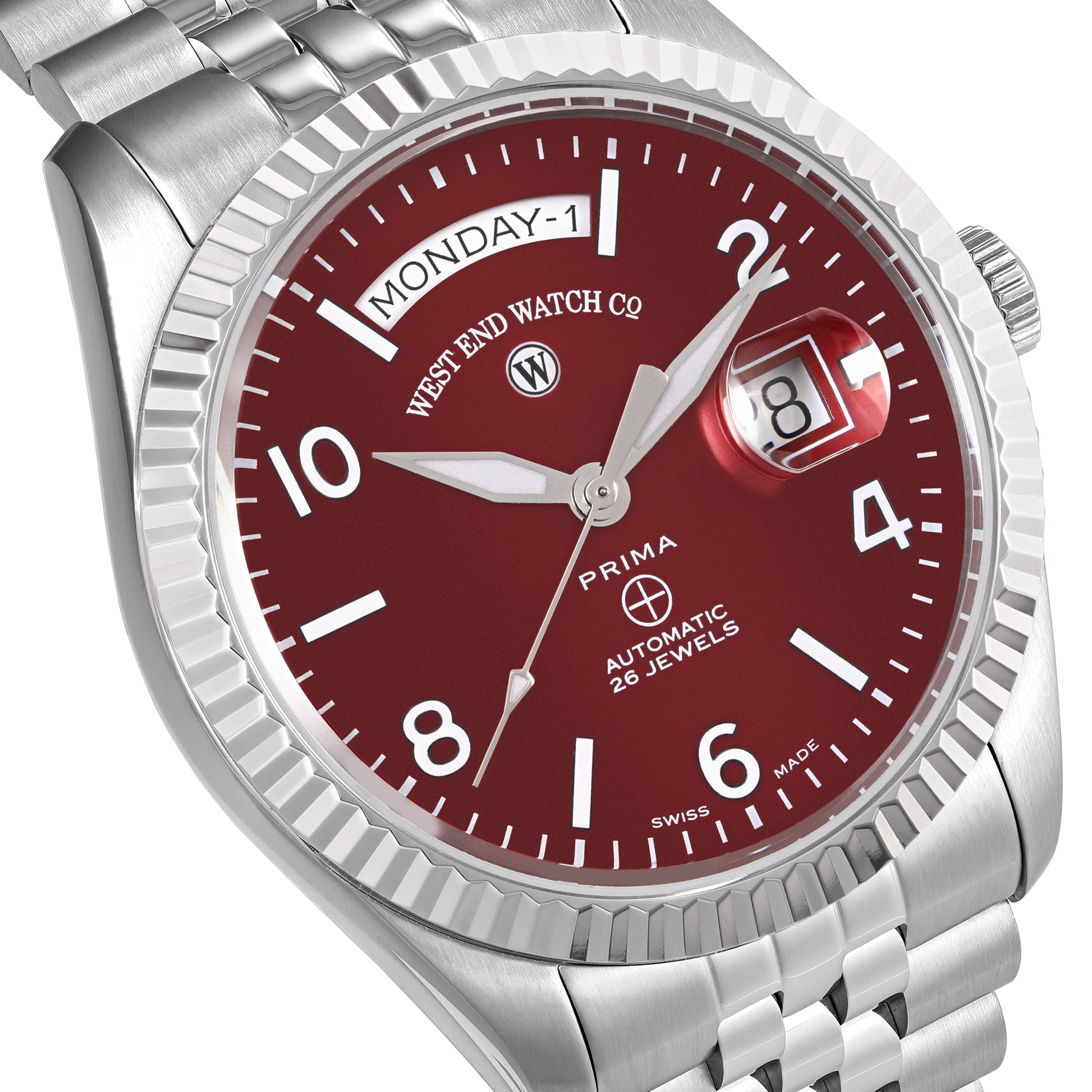 THE CLASSICS 41 - MAROON DIAL WITH WHITE LUMINESCENT NUMERALS/INDICES