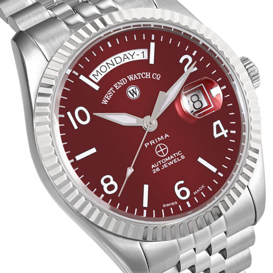 THE CLASSICS 41 - MAROON DIAL WITH WHITE LUMINESCENT NUMERALS/INDICES