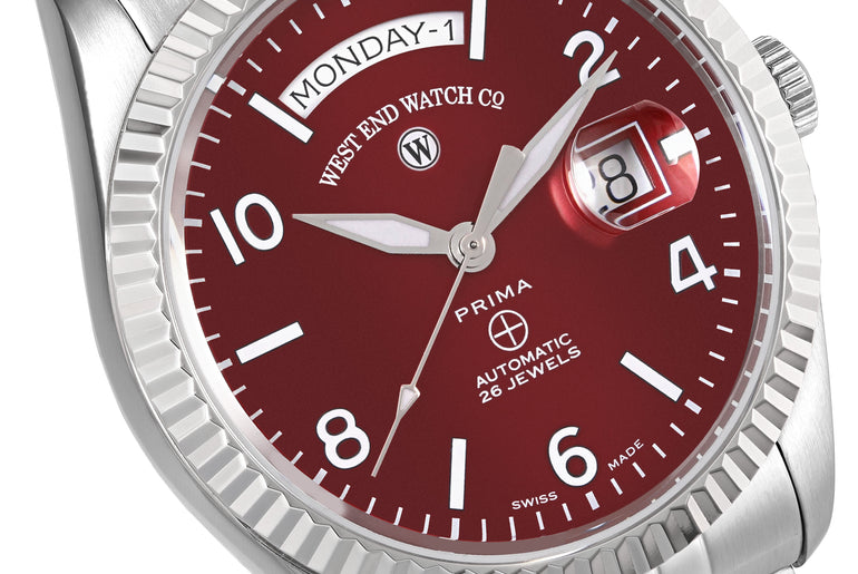 THE CLASSICS 41 - MAROON DIAL WITH WHITE LUMINESCENT NUMERALS/INDICES