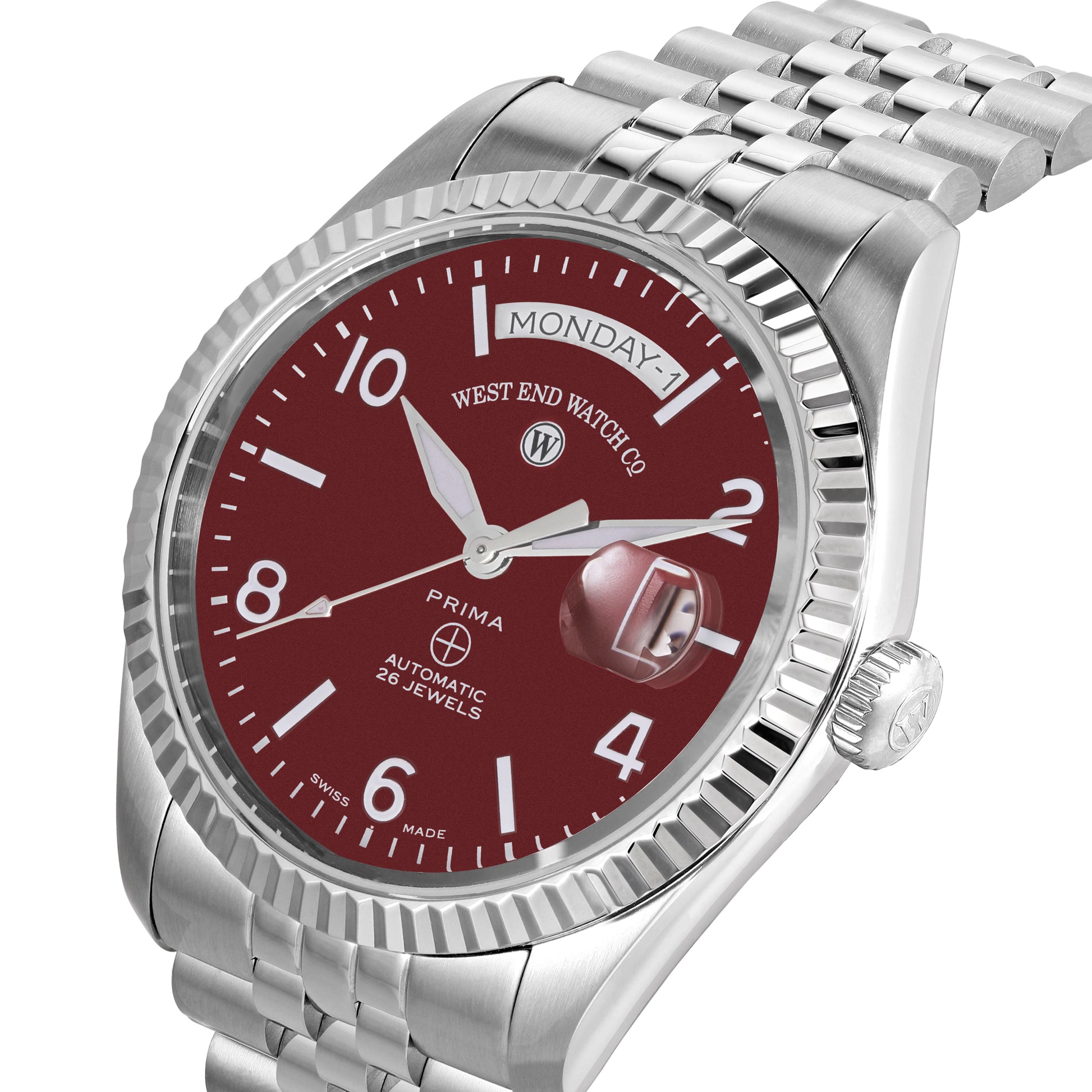 THE CLASSICS 41 - MAROON DIAL WITH WHITE LUMINESCENT NUMERALS/INDICES