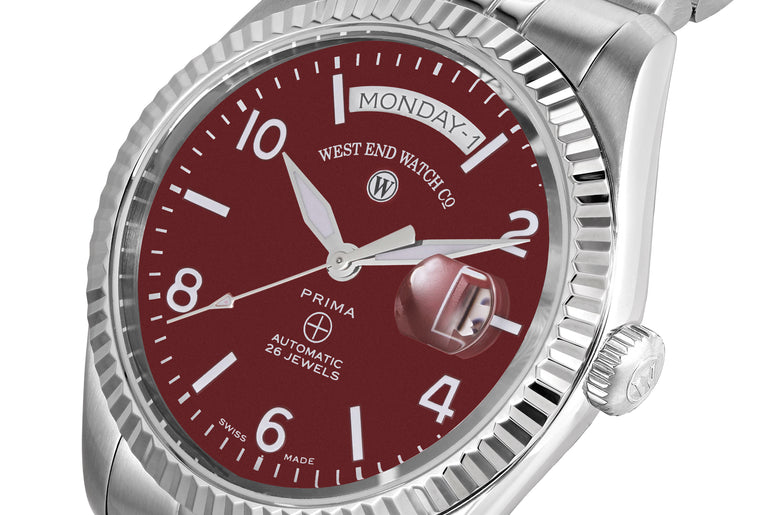 THE CLASSICS 41 - MAROON DIAL WITH WHITE LUMINESCENT NUMERALS/INDICES