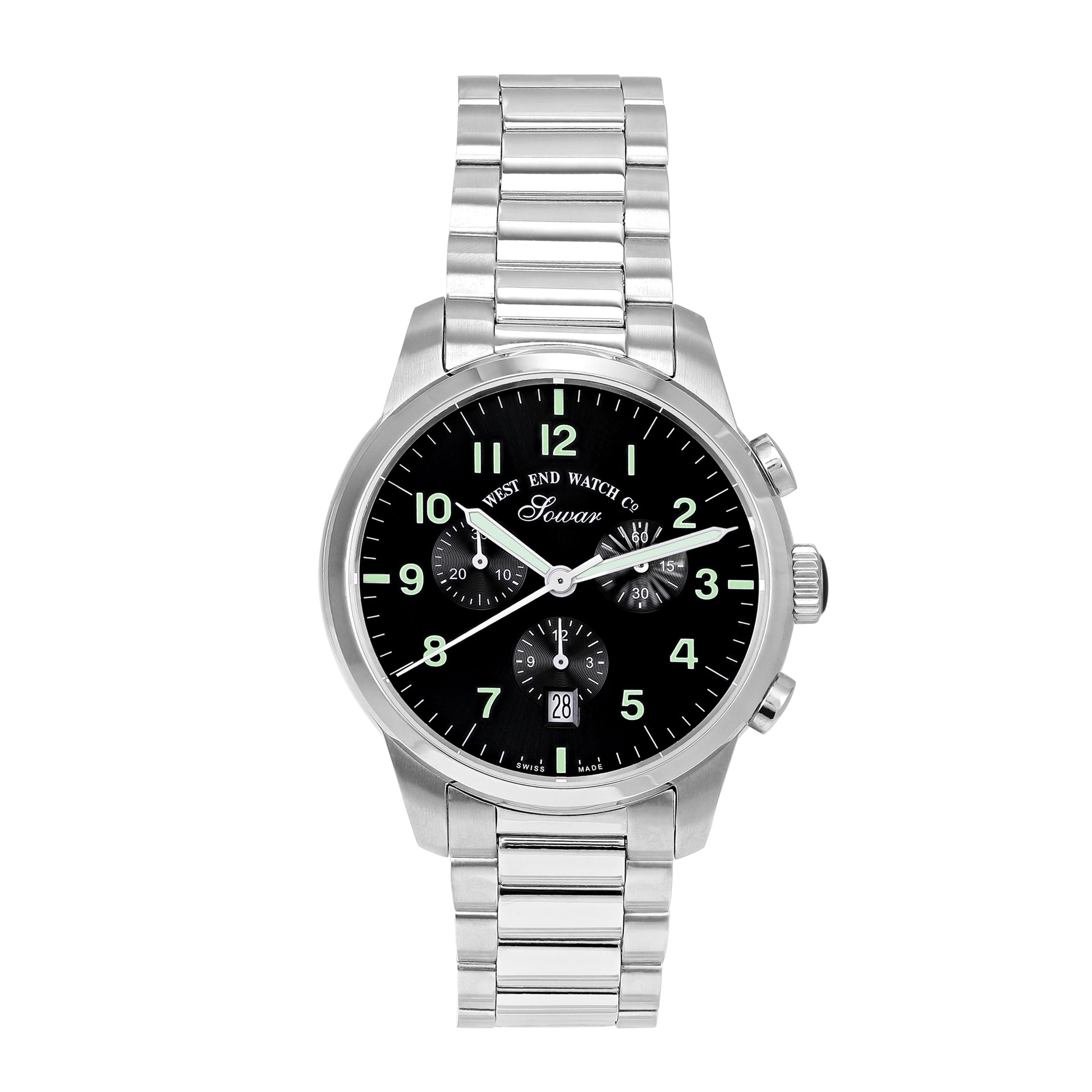 EVERBRIGHT CHRONO - BLACK DIAL WITH GREEN LUMENSCENT NUMERALS