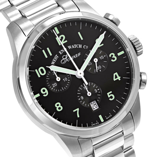 EVERBRIGHT CHRONO - BLACK DIAL WITH GREEN LUMENSCENT NUMERALS