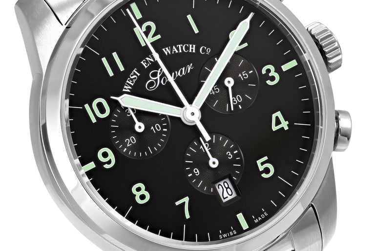 EVERBRIGHT CHRONO - BLACK DIAL WITH GREEN LUMENSCENT NUMERALS