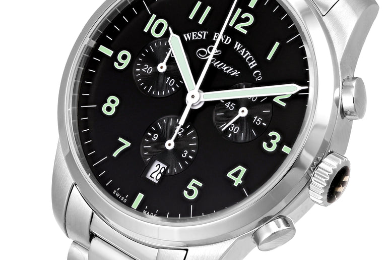 EVERBRIGHT CHRONO - BLACK DIAL WITH GREEN LUMENSCENT NUMERALS