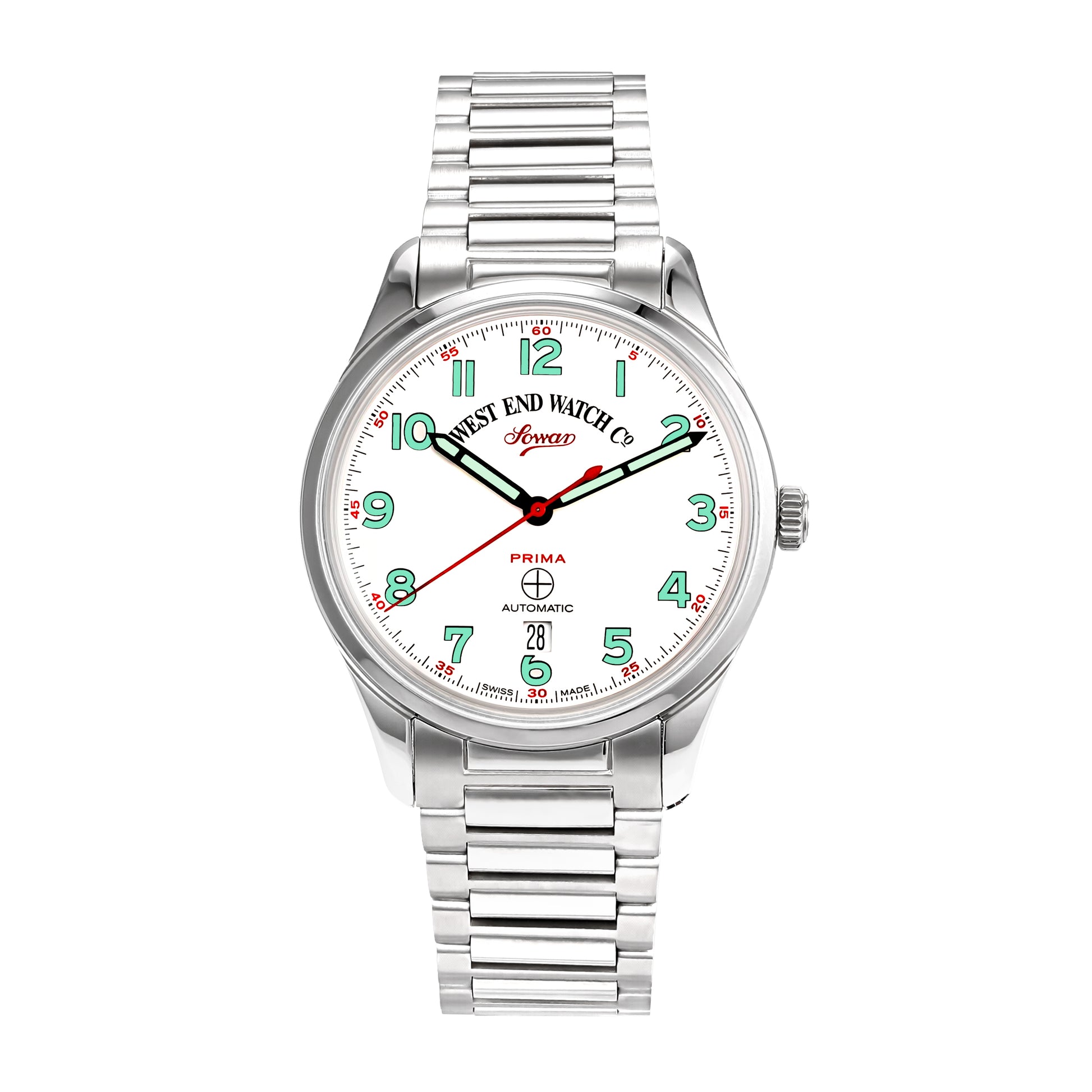 SOWAR PRIMA - WHITE DIAL WITH LUMINESCENT GREEN NUMERALS