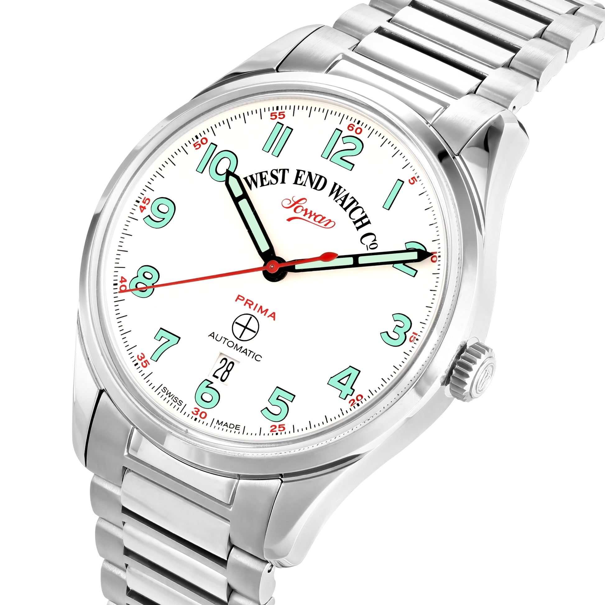 SOWAR PRIMA - WHITE DIAL WITH LUMINESCENT GREEN NUMERALS